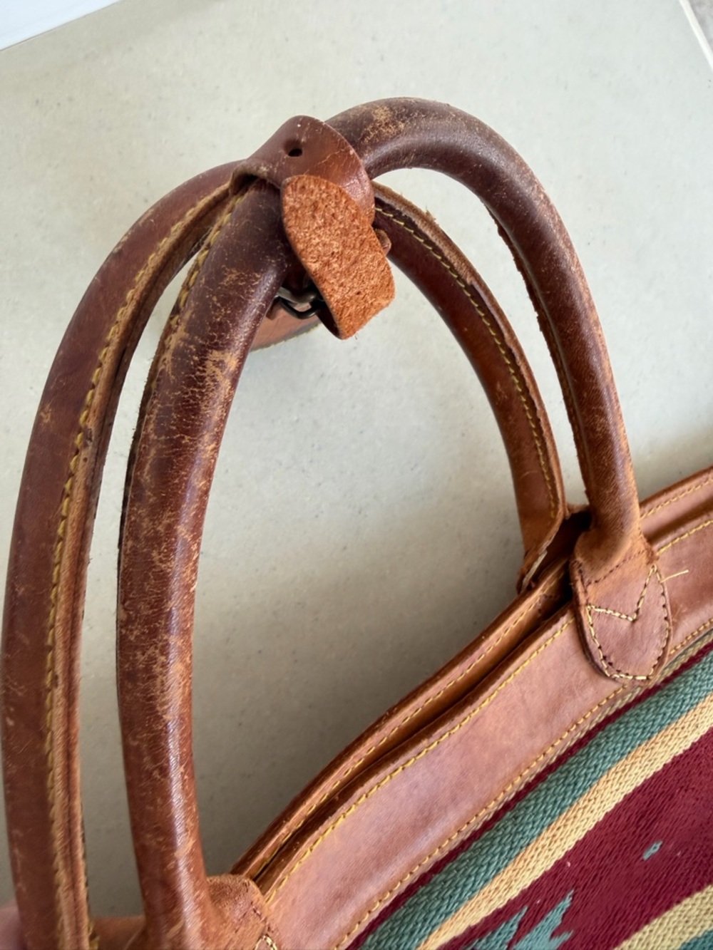 Vtg RALPH LAUREN Country Multi-Color Brown Serape Leather Chimayo Aztec Tote Bag - Picture 3 of 15